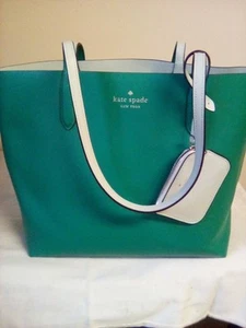 Kate Spade Ava Reversible Green Mint Leather Tote Pouch New K6052 Purse - Picture 1 of 9