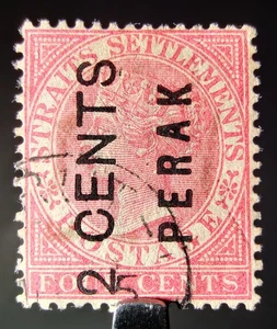 RARE PERAK MALAYA STAMP 1883 QV 2c/4c ROSE CLASSIC, SG #16 FINE USED - Picture 1 of 12