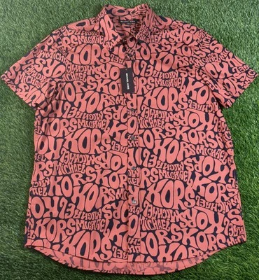 NUEVA Camisa Michael Kors Para Hombres Talla XL AOP Logo Deletrear Abotonada Informal Foto 1 de 4