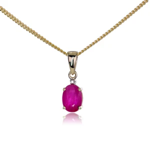 Collar de oro de 9 quilates diamante rojo rubí ovalado 1 quilate 7x5 piedra de nacimiento de julio - Imagen 1 de 18
