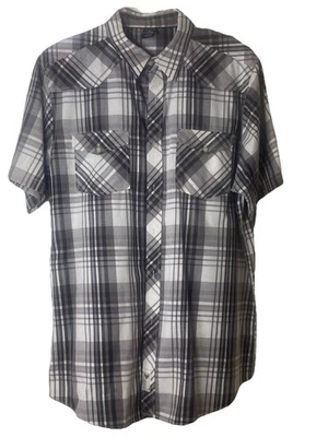 Vintage Company 81 Men's Button Up Short Sleeve, Gray Checked Shirt Size Large - Image 1 of 4