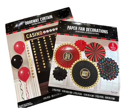 Amscan - casino night doorway curtain - 6 Paper fans Party Birthday - Image 1 of 4