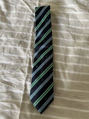 Gianfranco Ferre 男式丝绸领带绿色和蓝色条纹手工制作意大利 — 第 1/3 张图片