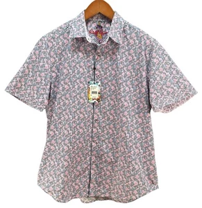 Robert Graham Russellville Short Sleeve Shirt Mens XL Pink Geometric $198.00 - Picture 1 of 10
