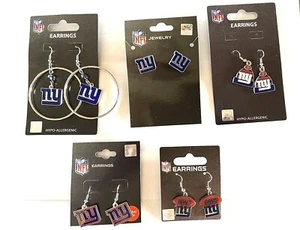 New York Giants Earrings~ Beanie Hat/Post/Dangle/Dangle Football/Hoop W/Bead NFL - Picture 1 of 6