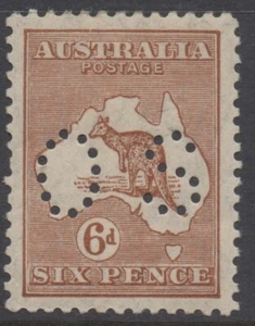 AUSTRALIA 1929-30 6d CHESTNUT KANGAROO SMALL 'OS' (DIE IIB) SMW SG.O114 MH. - Picture 1 of 2