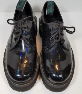 Scarpe Dr Martens 1461 Quad Rainbow Platform nere in pelle verniciata taglia W-10, M-9 - Foto 1 di 23