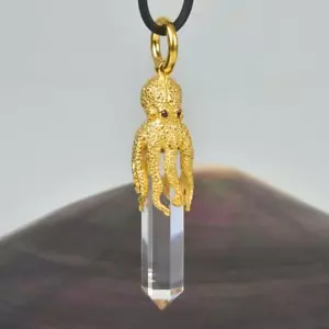 Oro Vermiglio Argento Sterling Octopus Ciondolo & Trasparente Rock Quarzo 13.31 - Foto 1 di 11