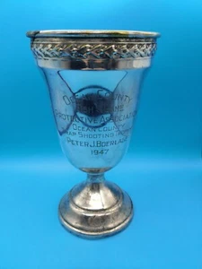 ANTIQUE SILVER OCEAN COUNTY NEW JERSEY FISH GAME TRAP SHOOTING TROPHY 1947 1959 - Picture 1 of 9