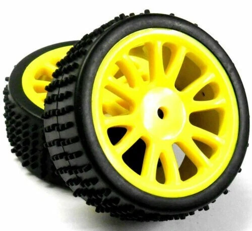 85007 Ruote Anteriori Gialle Complete Per Amax HSP Himoto SST 1:16 - Immagine 1 di 1