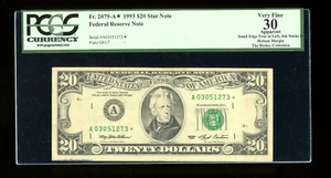 DBR 1993 $20 Boston STAR Fr. 2079-A* PCGS App 30 Serial A03051273* - Picture 1 of 2