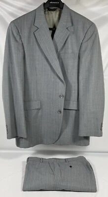 Oakton Mens 2 Pc Suit Grey Stripe Wool Blend 44R Blazer Pants 34x 29 Sport Coat - Image 1 of 4