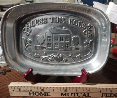"Bless This House" Polished Pewter Tray by Wilton Armetale for Keys or Crackers - Image 1 of 2