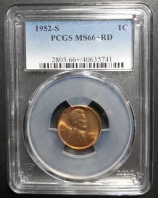 1952-s Wheat Cent - PCGS MS66+ RD - Beauty!        FREE Tracked Shipping!   (S1) - Image 1 of 4