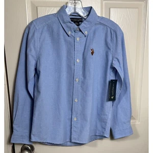 US Polo Assn. NWT Oxford Shirt Button Down Long Sleeve Light Blue Kids L - Picture 1 of 8