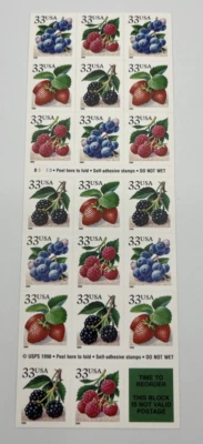 Scott #3297d 3294-97 33 Cent Fruit Berries Booklet of 20 Stamps MNH - Image 1 of 4