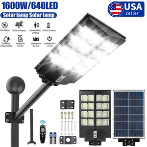 1600W LED Motion Sensing Solar Street Light Dust-Dawn RoadLamp IP67 +Timer+Pole - Picture 1 of 13