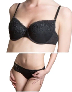 Sujetador push up negro con aros VIPA 34C y calzoncillos conjunto pequeño lencería multidireccional para mujer - Imagen 1 de 2