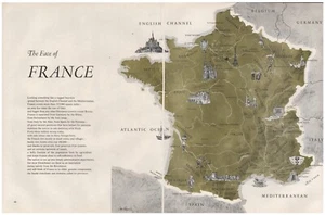 1957 Vintage 2-Pg FRANCE - FACE OF FRANCE Travel Map Periodical Print - Bild 1 von 3