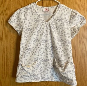 White Cross Shabby Chic Floral Scrub Top White Blue Small - Picture 1 of 7