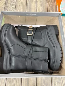 Falls Creek Womens Black Bailey Fashion Boots W/ Buckle Detail Size 7.5 Medium - Picture 1 of 6