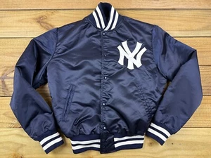 VTG 80's MLB New York Yankees NY Logo Satin Snap Button Jacket Sz S - Picture 1 of 9