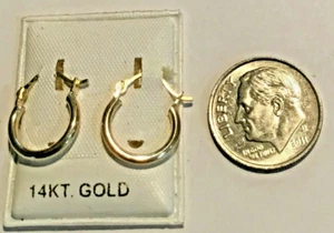 New 14k Gold Hoop Earrings for Babies, Girls, Women, and Men 10mm (3/8") - Picture 1 of 1