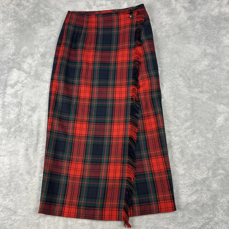 Винтажный 90-х годов Y2K красный клетку Tartan макси надежном юбка Sz S ярлык 6 разрез опрятный бахрома - Изображение 1 из 4