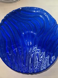 Efeu große Glas/Kristall Schale mit Wellenmuster Kobaltblau 13" Italien - Bild 1 von 10