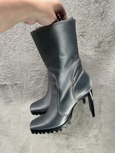 Botines Dolls Kill para mujer 8 póster Grl trucos lisos bloques de color gris azul satinado - Imagen 1 de 10