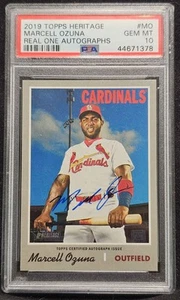 PSA 10 Gem 2019 Topps Heritage High Number Real One Auto Marcell Ozuna #ROA-MO - Picture 1 of 10