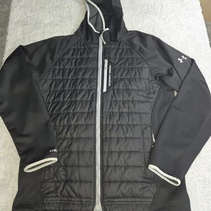 Under Armour Coldgear Infared Jacket Mens Large Black Storm Hooded Full Zip - Picture 1 of 9