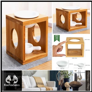 Teelicht-Duftlampe aus Keramik und Bambus, Aromalampe für ätherische Öle & Wachs - Bild 1 von 8