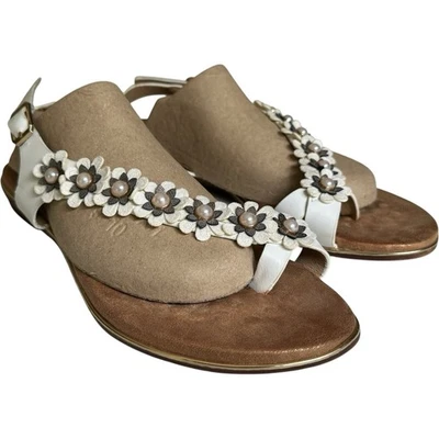 Spring Step Patrizia Sandal Women 9 Setrella Flower White Pearl Thong Sling Back - Image 1 of 4