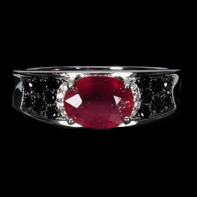 925 Sterling Silver Ring Oval Ruby 8x6mm Spinel Natural Gemstone Jewelry Size 7 - Image 1 of 4