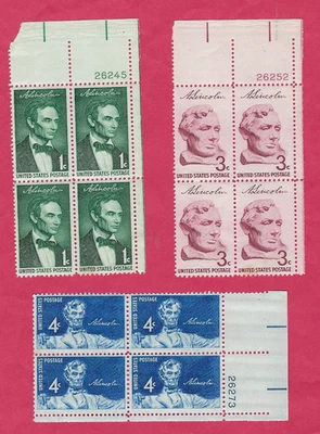US  SCOTT #1113 1114 1116  ABE  LINCOLN 1¢ 3¢ 4¢ MINT PLATE BLKS OF 4   SET OF 3 - Image 1 of 2
