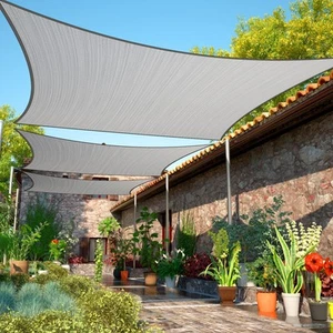 16' x 16' Grey Sun Shade Sail UPF50 Square Canopy Fabric Cloth Screen Water - Picture 1 of 7