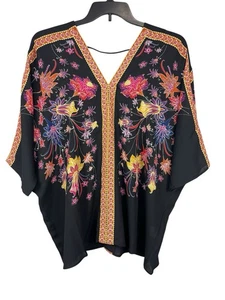 Blusa Top Rosa + Oliva Para Mujer 1X Plus Floral Boho Kaftan Negra Transparente Nueva con Etiquetas - Imagen 1 de 15