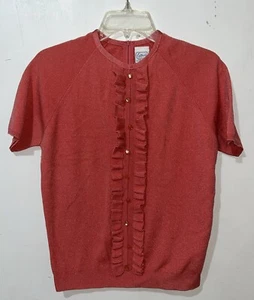 Vtg Exmoor Top Women Small Salmon Pink Short Slv Zip Back Ruffle Union Made 60s - Picture 1 of 6