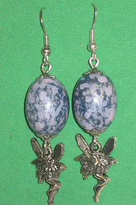 FAIRY EARRINGS w/ BLUE STONE BEADS-HANDCRAFTED - Image 1 of 2