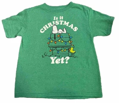 NWT Boys Peanuts SNOOPY “Is It Christmas Yet?” Green  T-shirt  5-6 Dog - Image 1 of 3