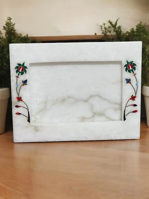 Marco de fotos de mármol blanco con incrustación de piedra semipreciosa Pietra Dura India 8x6 Foto 1 de 4