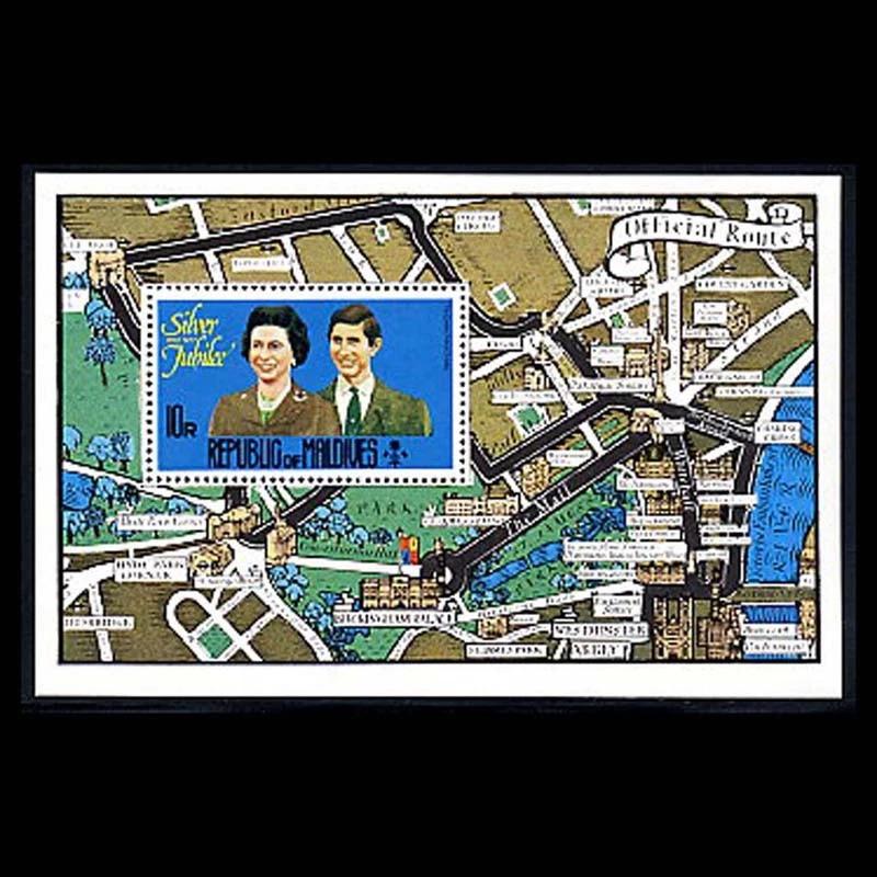 Maldivas, Sc #668, MNH, 1977, S/S, realeza, boda de plata, IHIAS8Z-9 Foto 1 de 1