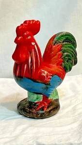 Gallo rojo vintage H 6" L 5" cerámica antigua x - Imagen 1 de 11