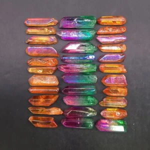 Titanium Rainbow Aura Natural Lemurian Clear Quartz Crystal Points Healing 32pcs - Picture 1 of 7