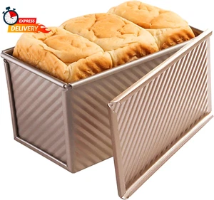 Pullman Loaf Pan with Lid, Non-Stick Bakeware Corrugated Carbon Steel Bread Toas - Picture 1 of 12