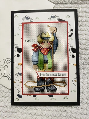 Tarjeta de felicitación de cumpleaños punto de cruz hecha a mano - vaquero Foto 1 de 3