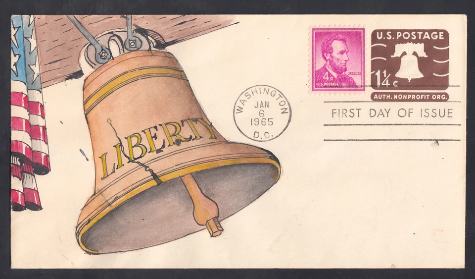US Stamp #U548 Liberty Bell on Herman Maul Handpainted First Day Cover VF - Image 1 of 1
