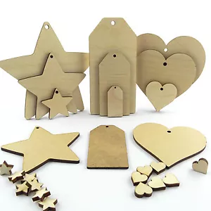 Wooden & MDF hearts stars and luggage tags. Craft shapes blanks and cut outs - Picture 1 of 37