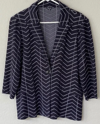 MISOOK Knit Blazer 3/4 Length Sleeve One Button Navy Chevron Striped Wms Sz XL - Image 1 of 4
